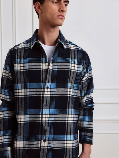 Blue Relaxed Fit Checked Casual Cotton Shirt for Men (LEWI)