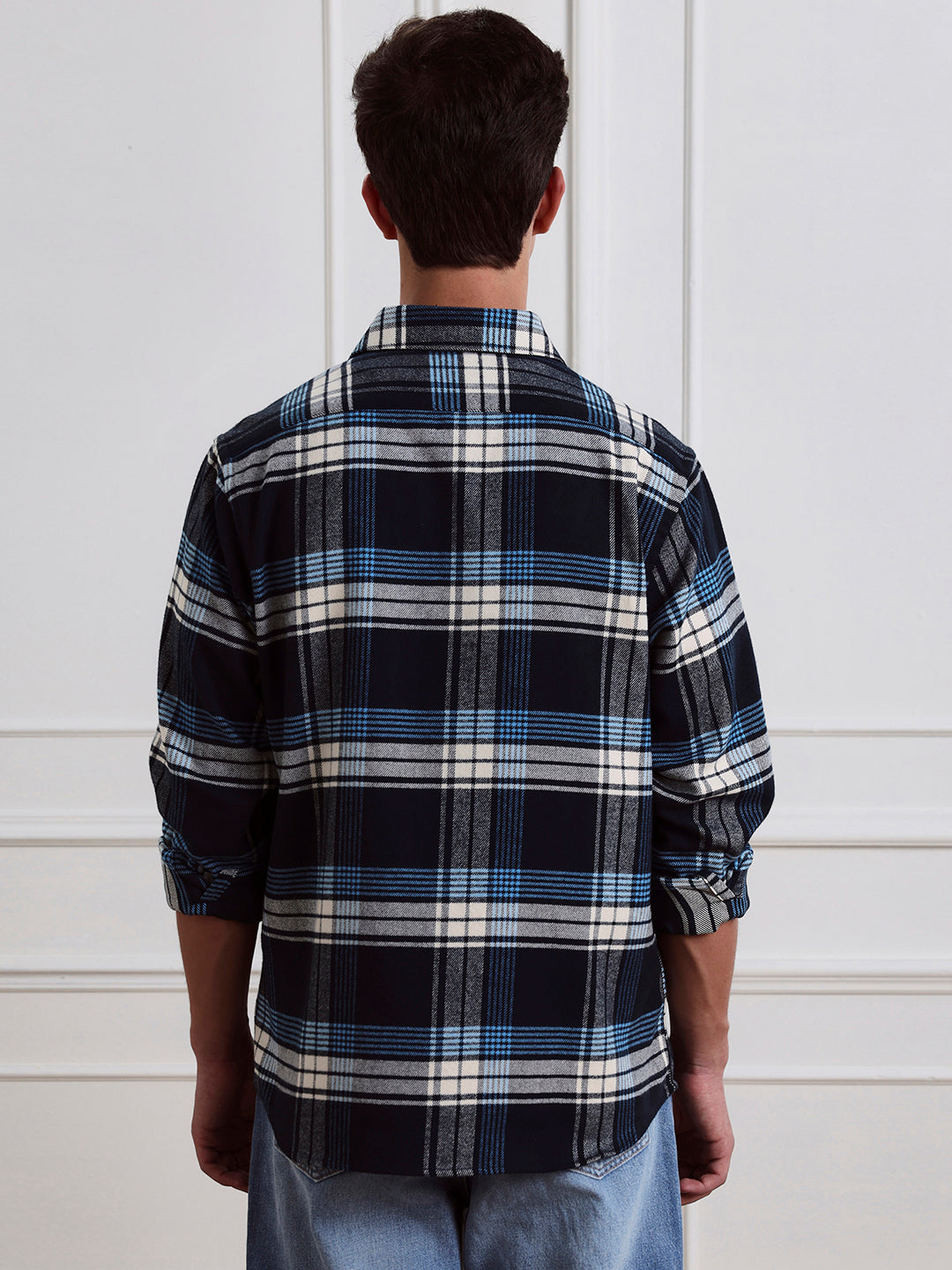 Blue Relaxed Fit Checked Casual Cotton Shirt for Men (LEWI)