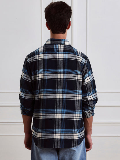 Blue Relaxed Fit Checked Casual Cotton Shirt for Men (LEWI)