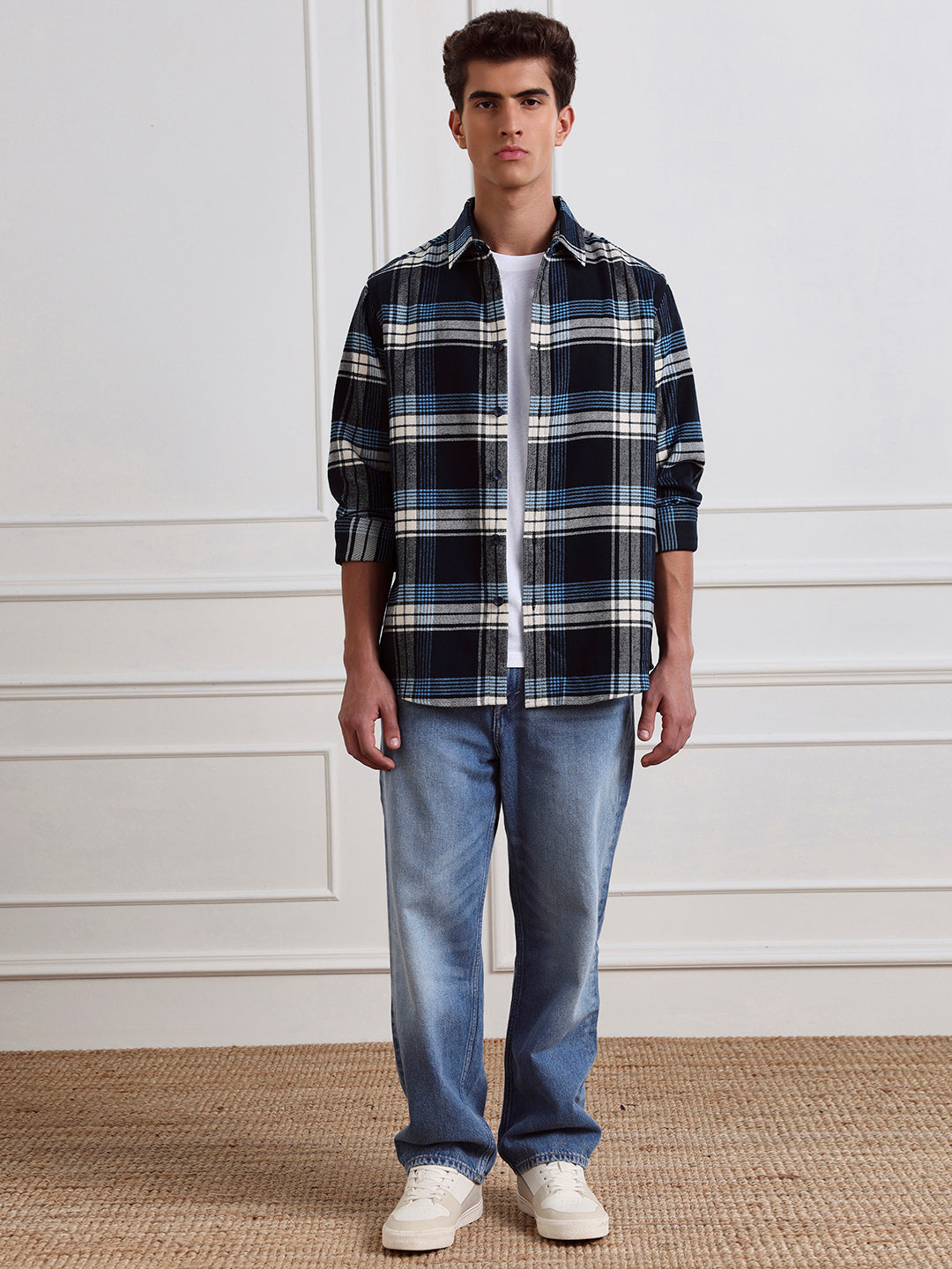 Blue Relaxed Fit Checked Casual Cotton Shirt for Men (LEWI)