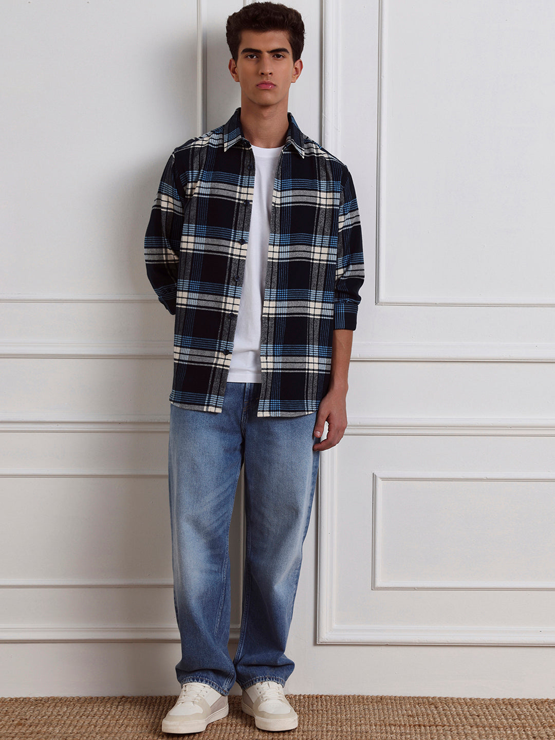 Blue Relaxed Fit Checked Casual Cotton Shirt for Men (LEWI)