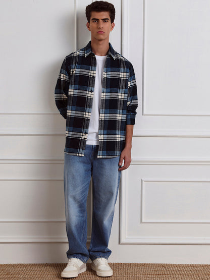Blue Relaxed Fit Checked Casual Cotton Shirt for Men (LEWI)