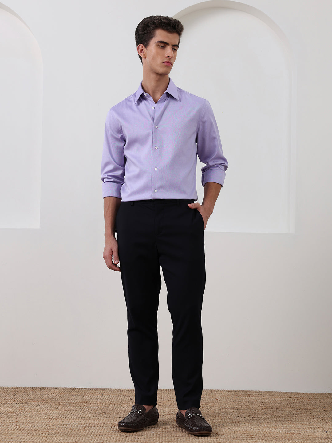 Purple Regular Fit Solid Formal Cotton Non-Iron Shirt for Men (NAGRA)