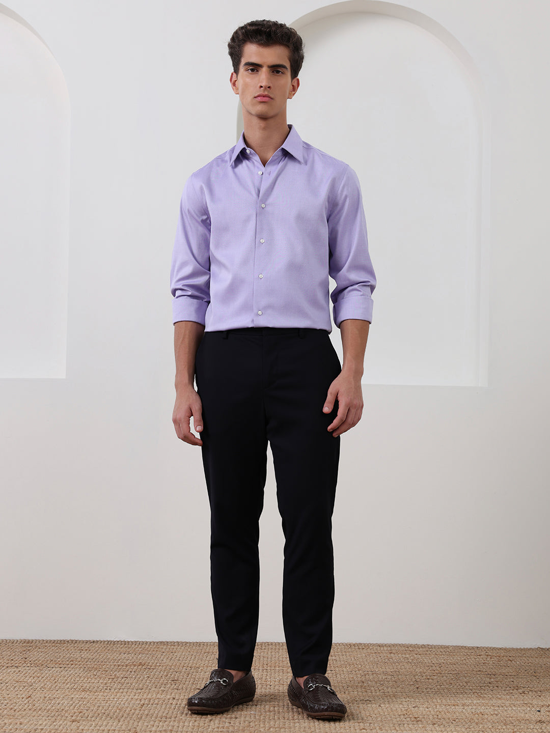 Purple Regular Fit Solid Formal Cotton Non-Iron Shirt for Men (NAGRA)