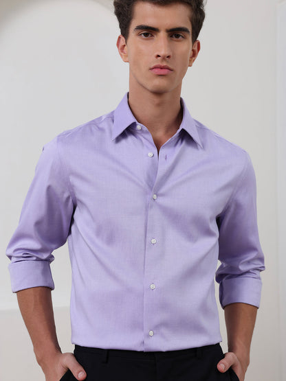 Purple Regular Fit Solid Formal Cotton Non-Iron Shirt for Men (NAGRA)