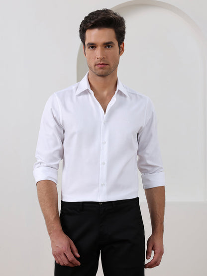 White Regular Fit Solid Formal Cotton Shirt for Men (LUPRA)