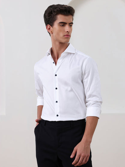 White Regular Fit Solid Formal Cotton Shirt for Men (LAWO)