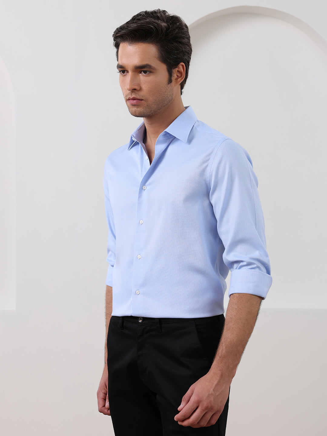 Blue Regular Fit Solid Formal Cotton Non-Iron Shirt for Men (NRUCI)