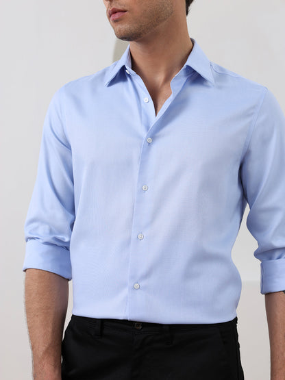Blue Regular Fit Solid Formal Cotton Non-Iron Shirt for Men (NRUCI)