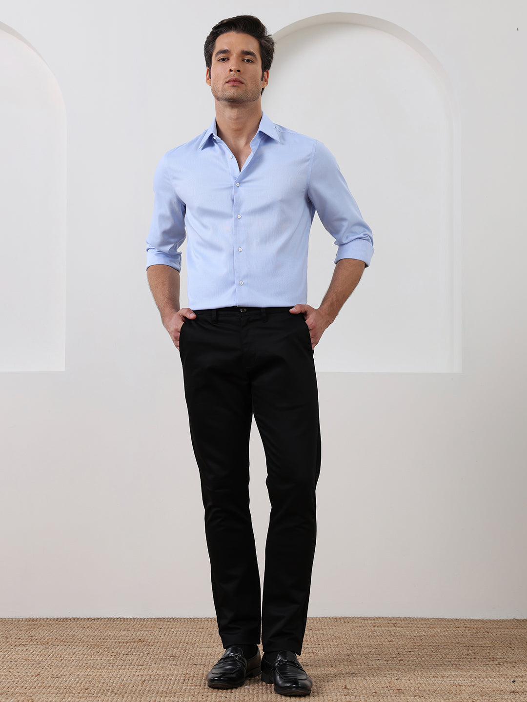 Blue Regular Fit Solid Formal Cotton Non-Iron Shirt for Men (NRUCI)