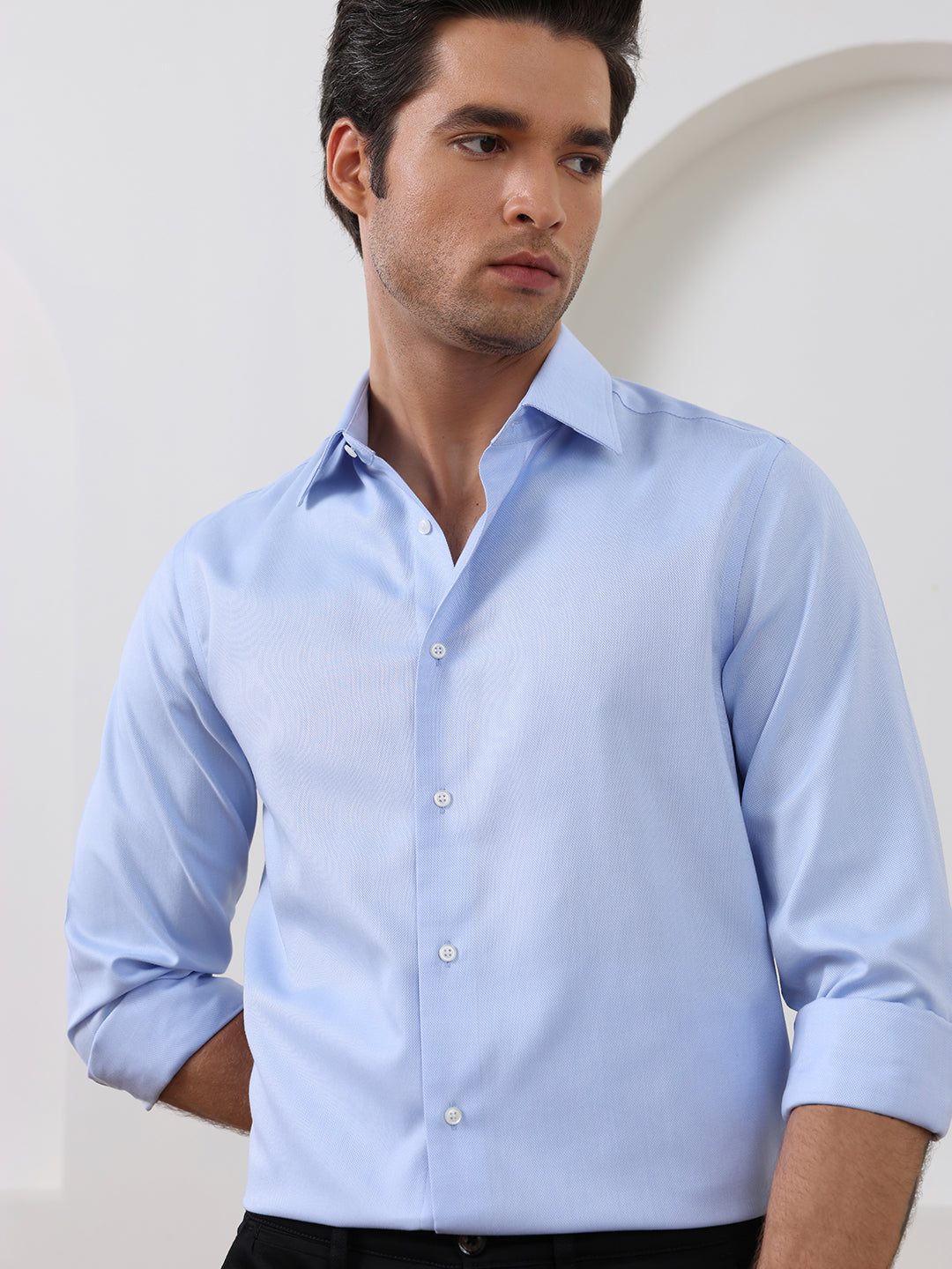 Blue Regular Fit Solid Formal Cotton Non-Iron Shirt for Men (NRUCI)
