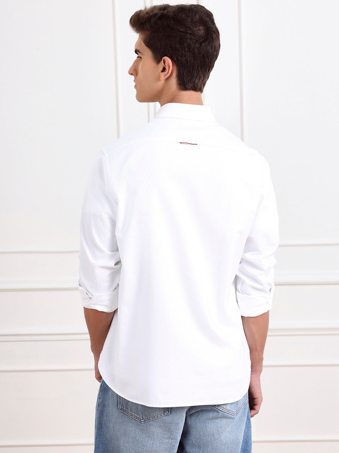White Regular Fit Solid Formal Cotton Shirt for Men (LURIN)