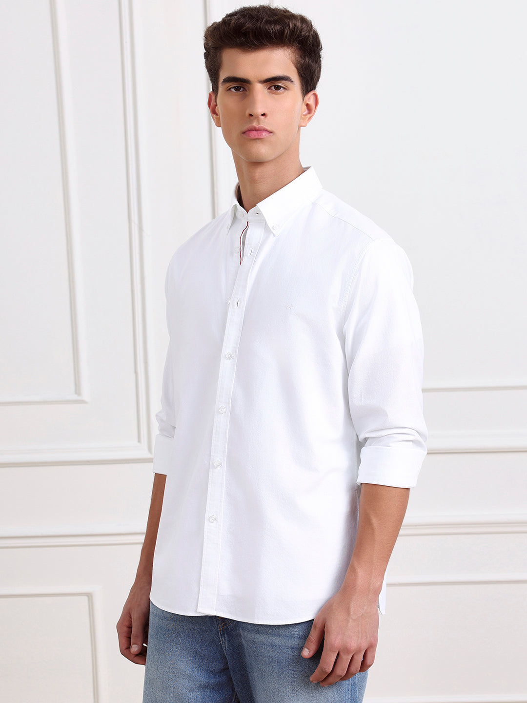 White Regular Fit Solid Formal Cotton Shirt for Men (LURIN)