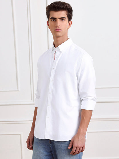 White Regular Fit Solid Formal Cotton Shirt for Men (LURIN)