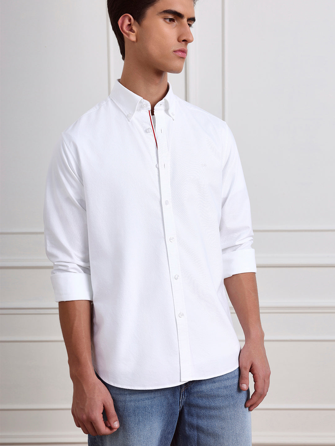 White Regular Fit Solid Formal Cotton Shirt for Men (LURIN)