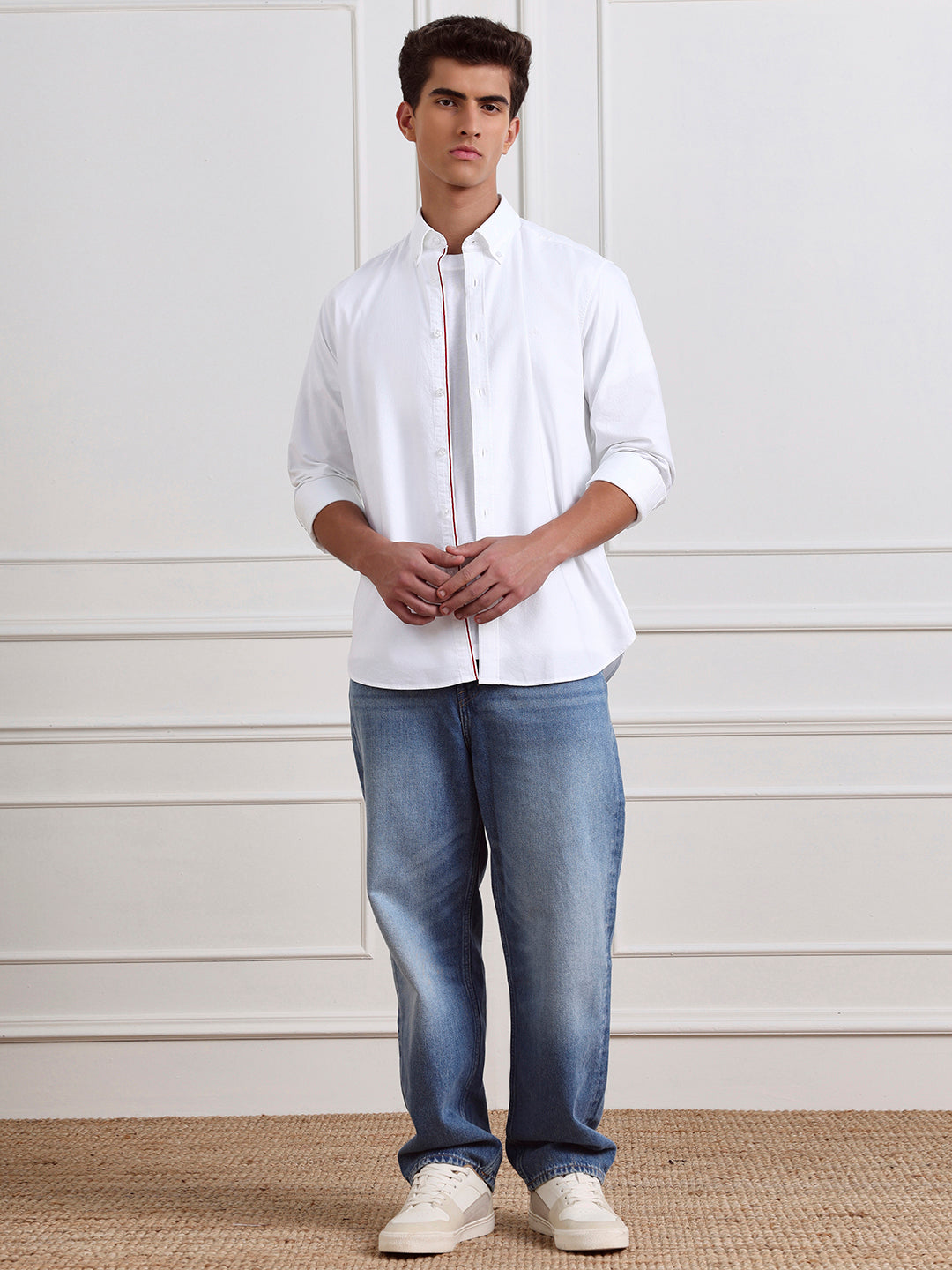 White Regular Fit Solid Formal Cotton Shirt for Men (LURIN)