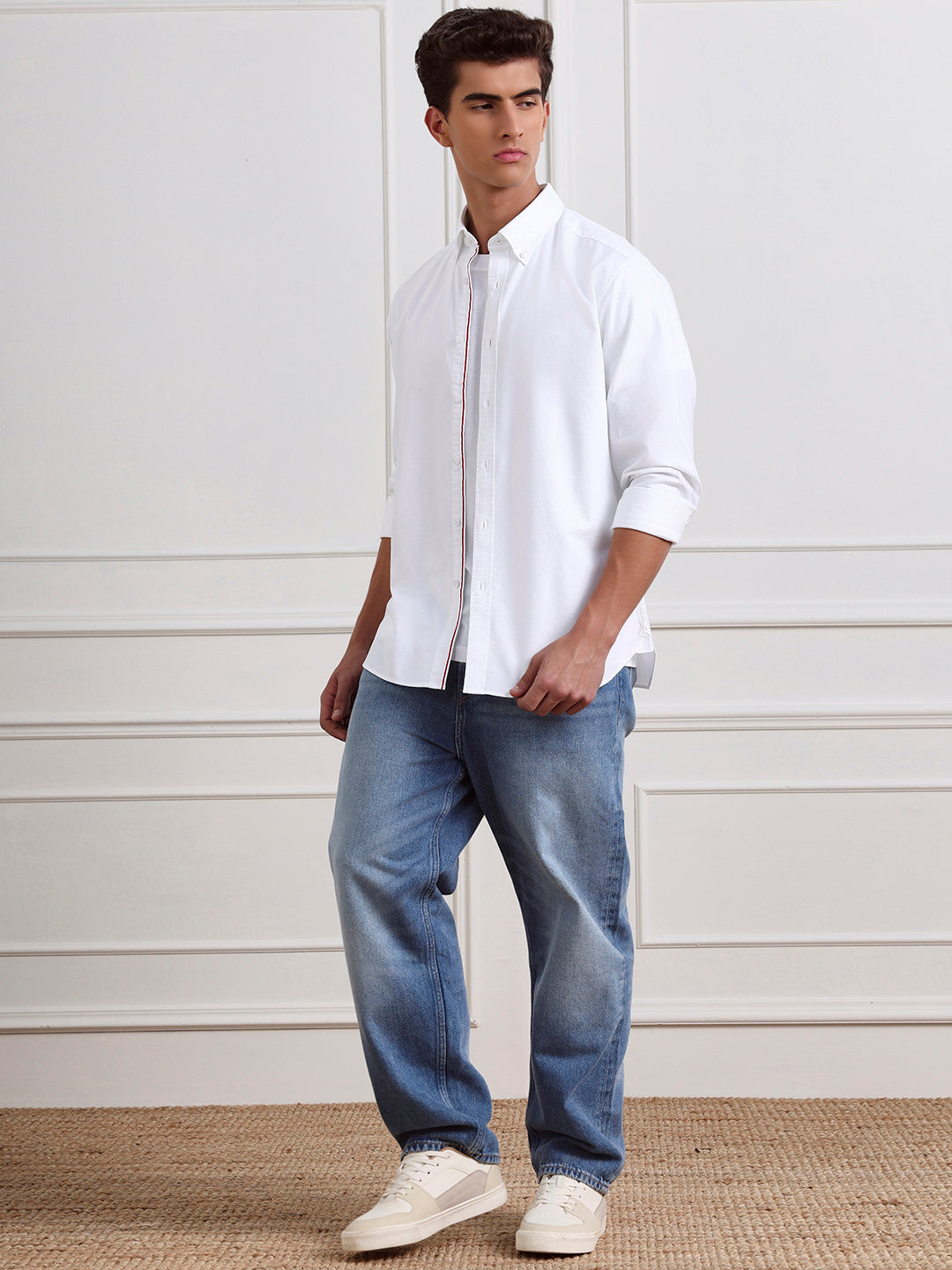 White Regular Fit Solid Formal Cotton Shirt for Men (LURIN)