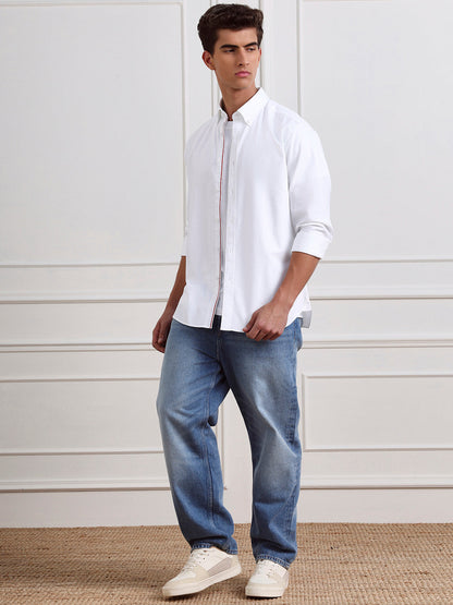 White Regular Fit Solid Formal Cotton Shirt for Men (LURIN)