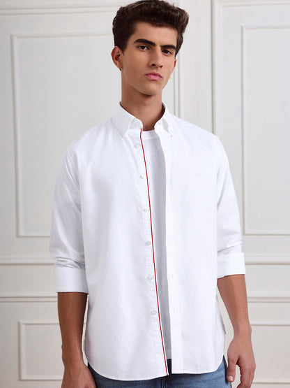 White Regular Fit Solid Formal Cotton Shirt for Men (LURIN)