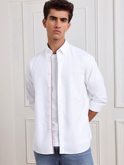 White Regular Fit Solid Formal Cotton Shirt for Men (LURIN)