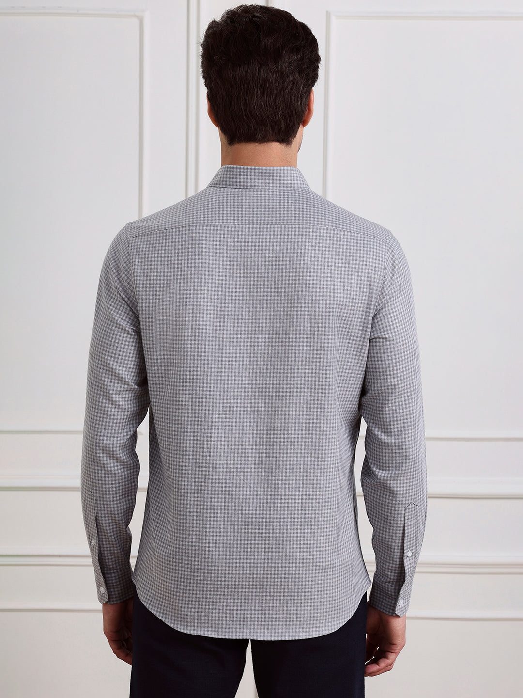 Grey Regular Fit Checked Casual Cotton Shirt for Men (COALA)