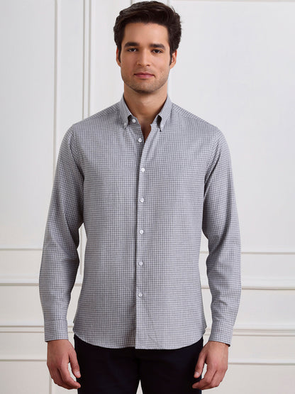 Grey Regular Fit Checked Casual Cotton Shirt for Men (COALA)