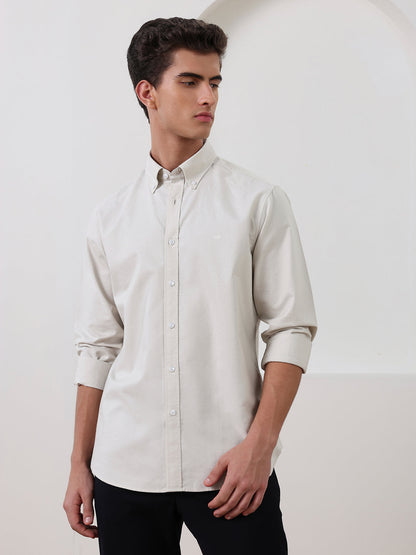 Off White Regular Fit Solid Casual Cotton Shirt for Men (LODEN)