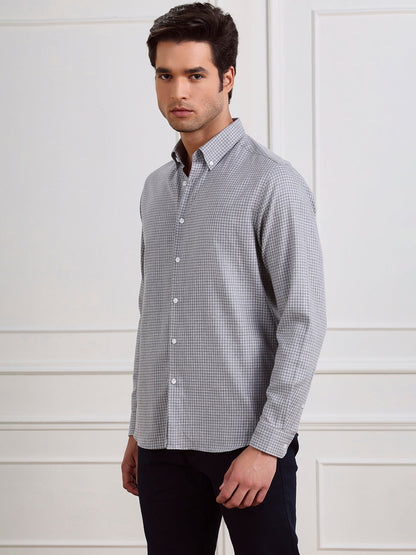Grey Regular Fit Checked Casual Cotton Shirt for Men (COALA)