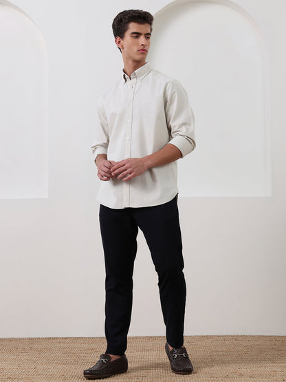 Off White Regular Fit Solid Casual Cotton Shirt for Men (LODEN)