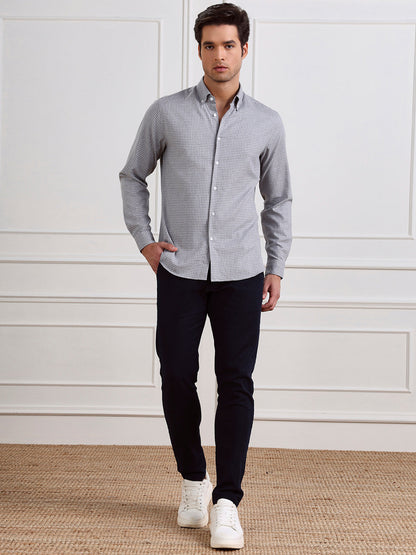 Grey Regular Fit Checked Casual Cotton Shirt for Men (COALA)