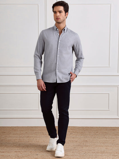Grey Regular Fit Checked Casual Cotton Shirt for Men (COALA)