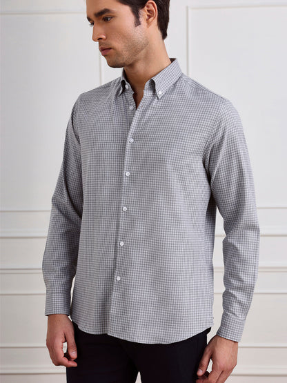 Grey Regular Fit Checked Casual Cotton Shirt for Men (COALA)