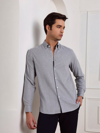 Grey Regular Fit Checked Casual Cotton Shirt for Men (COALA)
