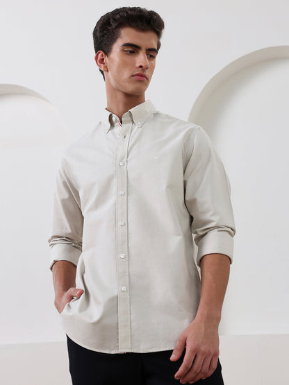 Off White Regular Fit Solid Casual Cotton Shirt for Men (LODEN)