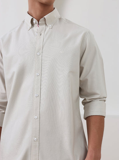 Off White Regular Fit Solid Casual Cotton Shirt for Men (LODEN)