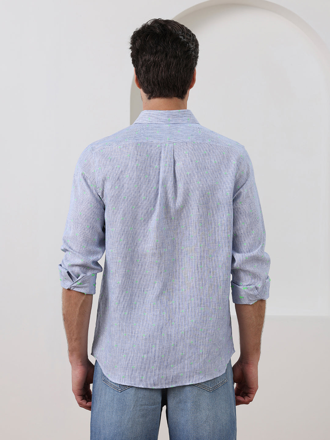 Blue Regular Fit Striped Casual Cotton Shirt for Men (LEWS)