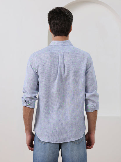 Blue Regular Fit Striped Casual Cotton Shirt for Men (LEWS)
