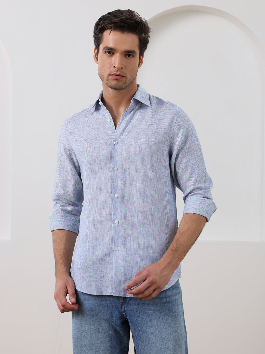 Blue Regular Fit Striped Casual Cotton Shirt for Men (LEWS)