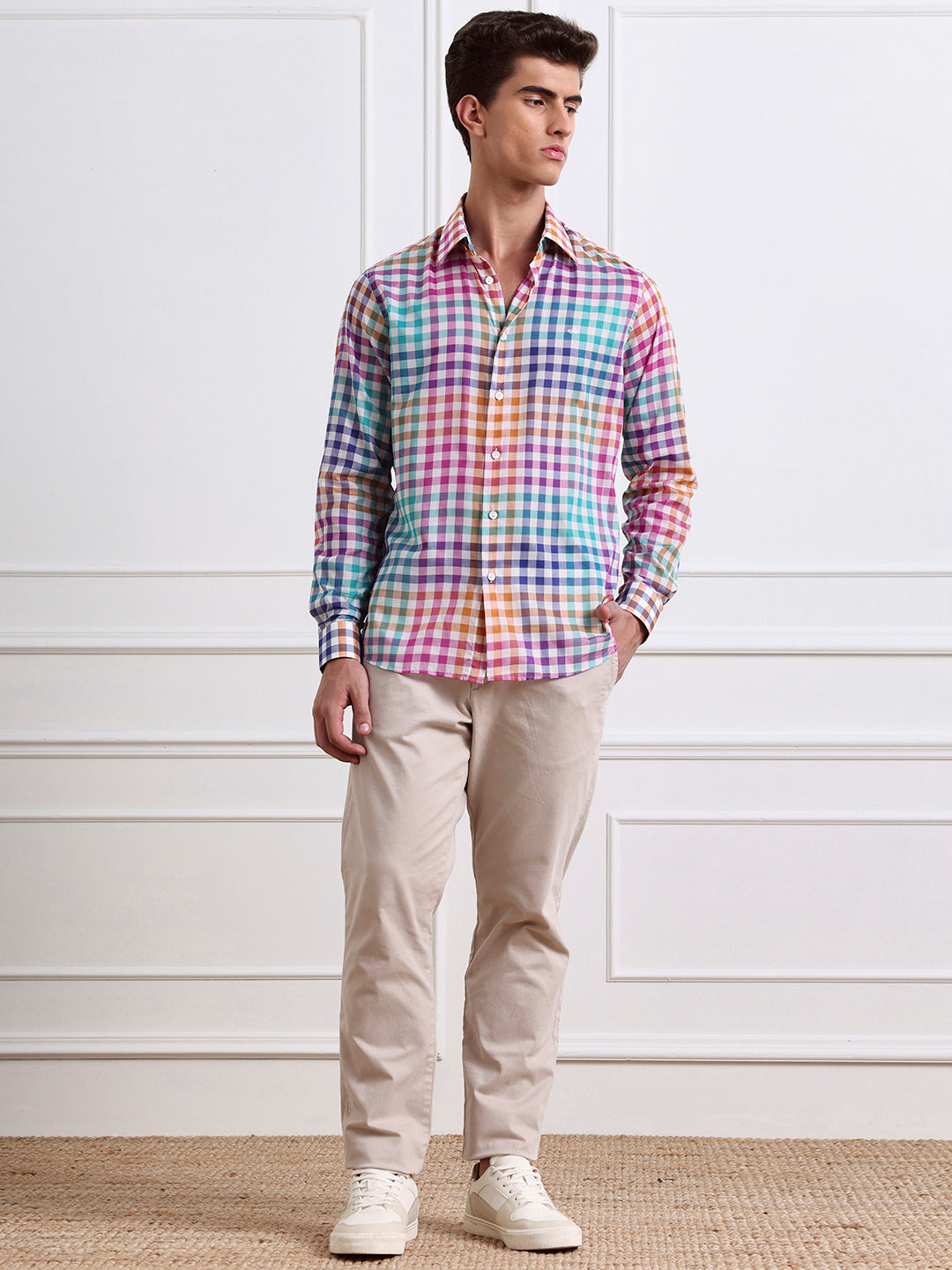 Orange Regular Fit Checked Casual Cotton Shirt for Men (LARIS)