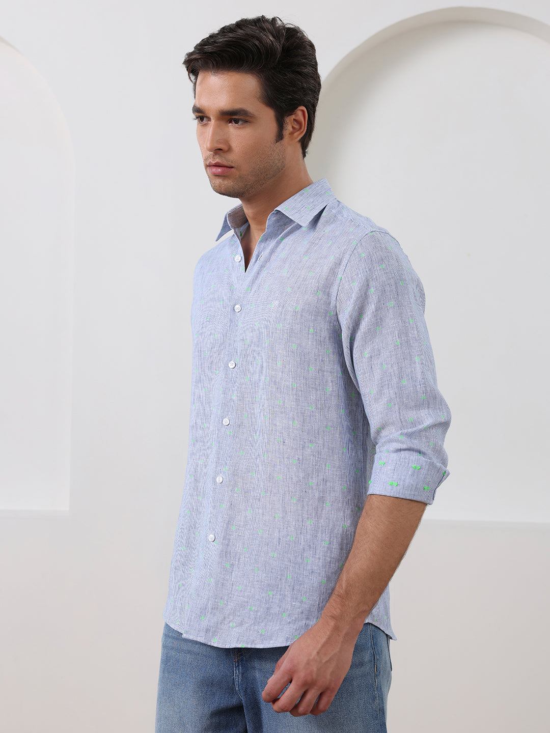 Blue Regular Fit Striped Casual Cotton Shirt for Men (LEWS)