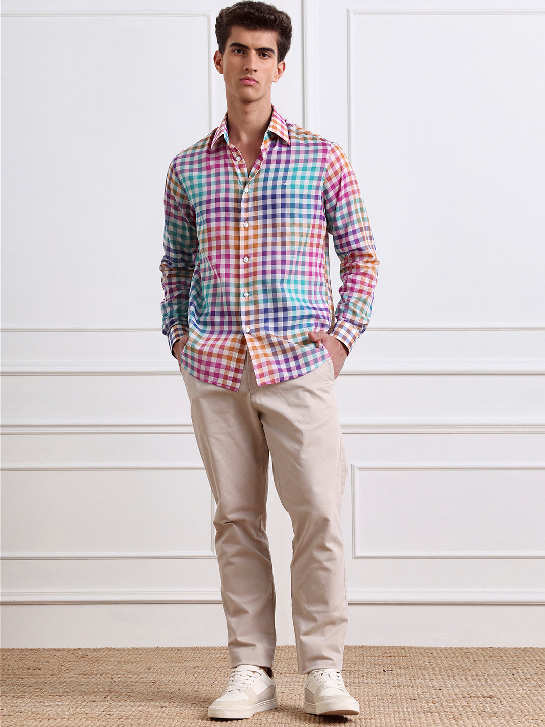 Orange Regular Fit Checked Casual Cotton Shirt for Men (LARIS)