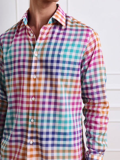Orange Regular Fit Checked Casual Cotton Shirt for Men (LARIS)