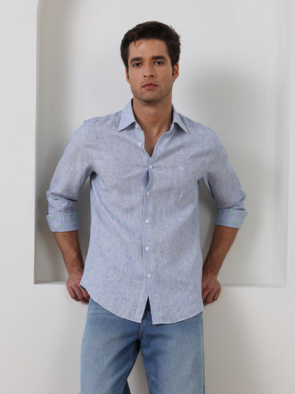 Blue Regular Fit Striped Casual Cotton Shirt for Men (LEWS)