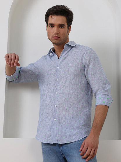 Blue Regular Fit Striped Casual Cotton Shirt for Men (LEWS)