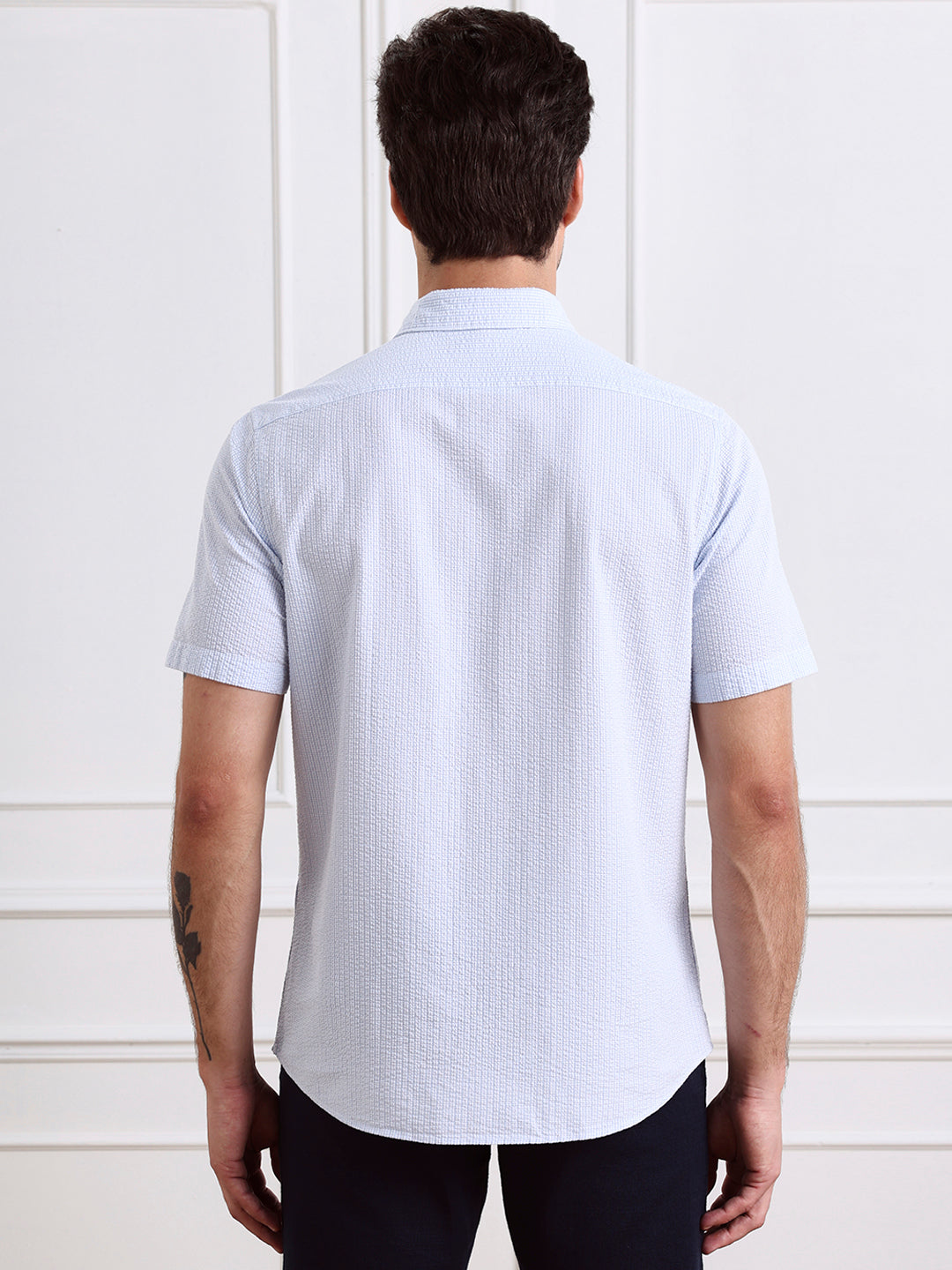 Blue Regular Fit Striped Casual Cotton Blend Shirt for Men