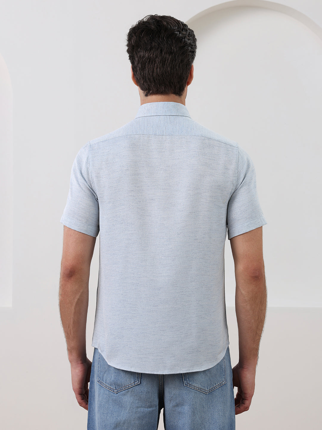 Blue Regular Fit Textured Casual Polyester Shirt for Men (COBAN)