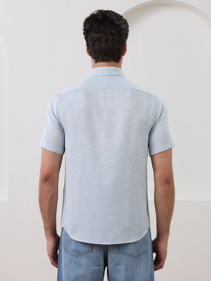 Blue Regular Fit Textured Casual Polyester Shirt for Men (COBAN)