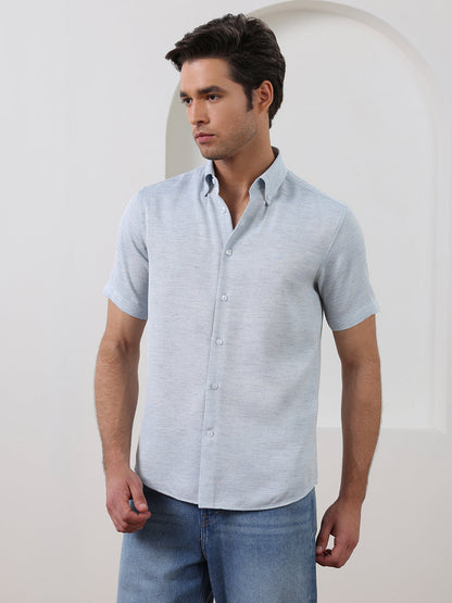 Blue Regular Fit Textured Casual Polyester Shirt for Men (COBAN)