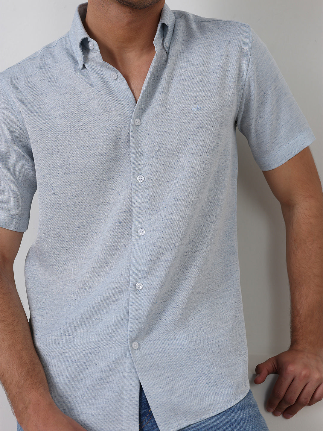 Blue Regular Fit Textured Casual Polyester Shirt for Men (COBAN)