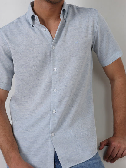 Blue Regular Fit Textured Casual Polyester Shirt for Men (COBAN)